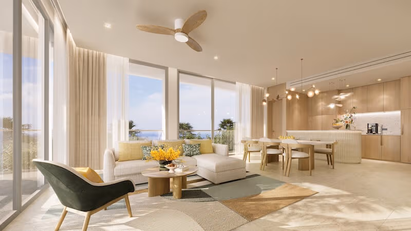 Luxury 3-bedroom duplex living room at Gardens of Eden starting from 190,000 THB per square meter