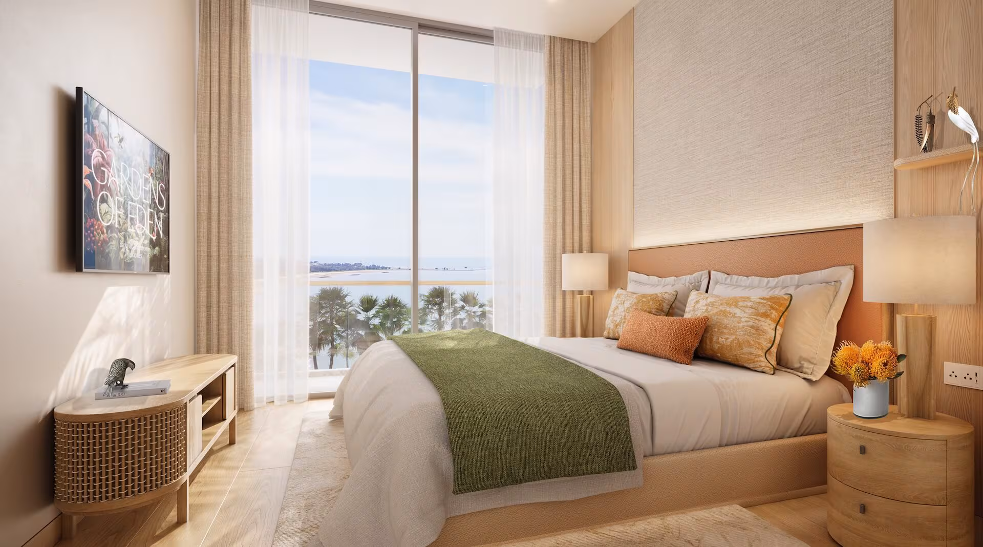 Luxury bedroom at Gardens of Eden offering 8% annual investment yield