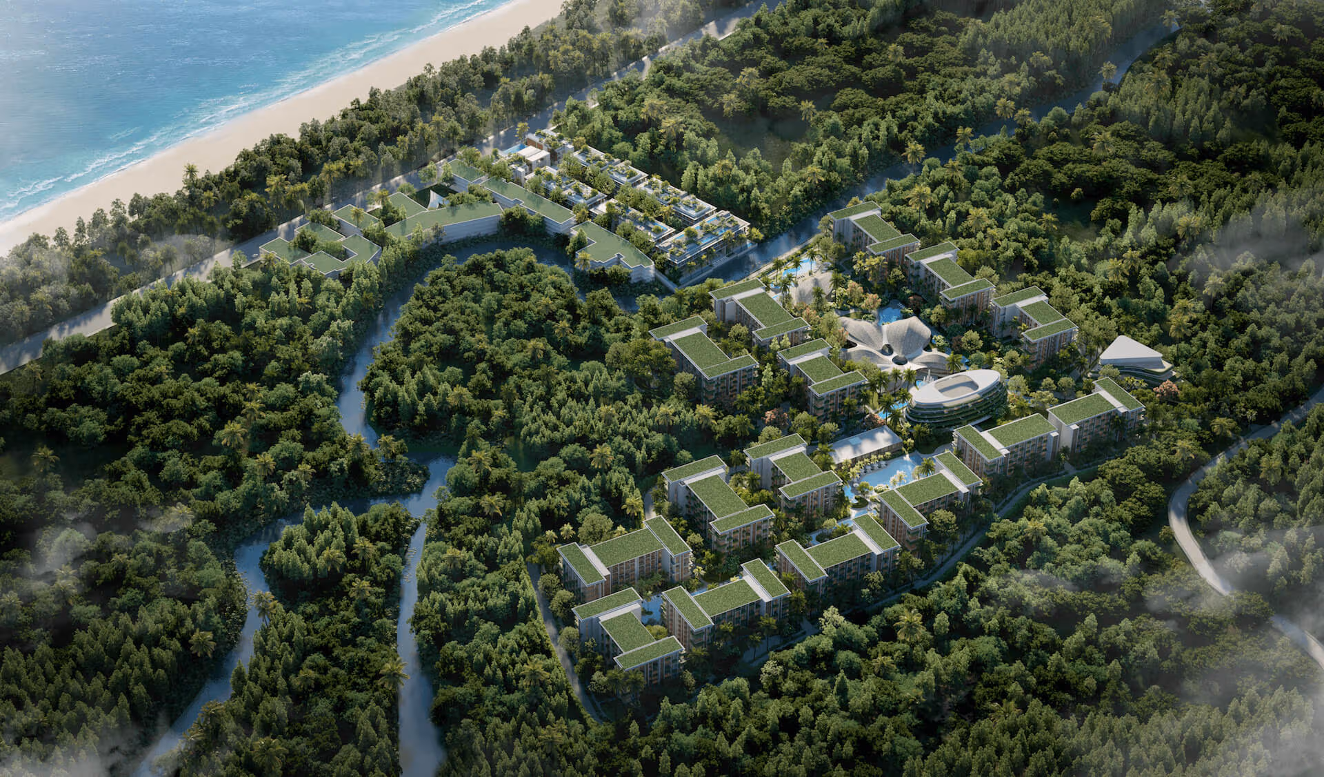Gardens of Eden masterplan showing 3 construction phases - ETRO Residences, Eden Residences, Park Residences, and Lake Residences with 70% green infrastructure
